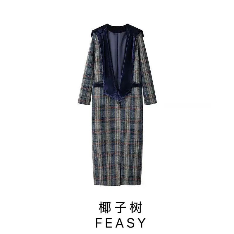 

Women's Early Spring Plaid Wool Coat Green Commuter Wind Machine European And American Style