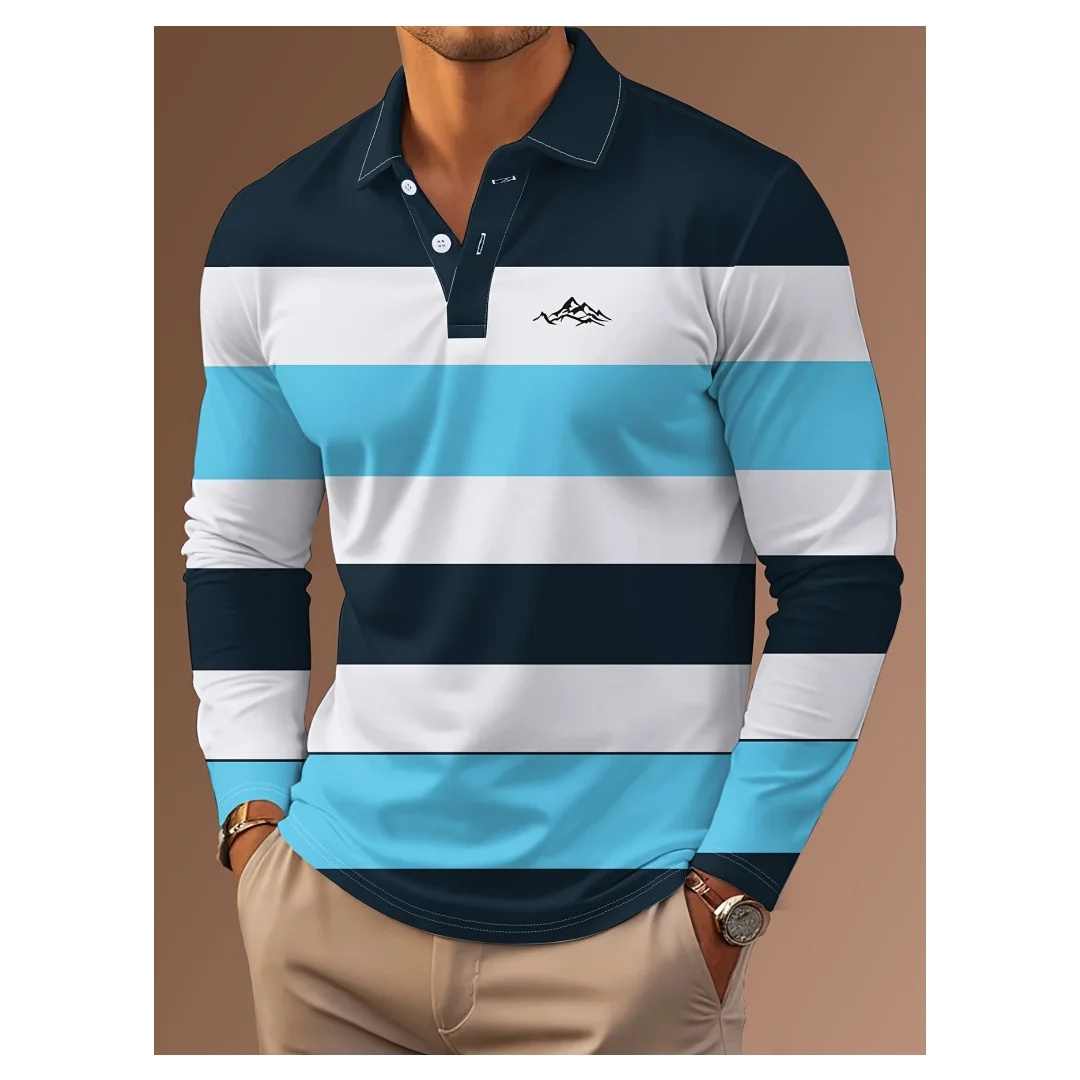 Golf polo shirt tops Men's long-sleeved Polo shirt for Autumn Stripe Printed Men's Polo Shirt Outdoor Sports breathable clothing