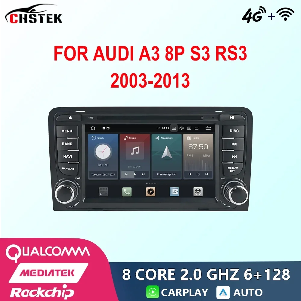 

Автомобильный радиоприемник CHSTEK, 7 дюймов, Android 12, для Audi A3 8P S3 RS3 2003-2013, DVD, Qualcomm, Bluetooth, CarPlay, Wi-Fi, 4G, GPS, DSP, Авторадио, стерео