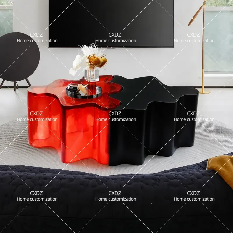 Irregular Shaped Coffee Table Splicing Combination Light Luxury Transparent Resin Table for Living Room Villa Showroom