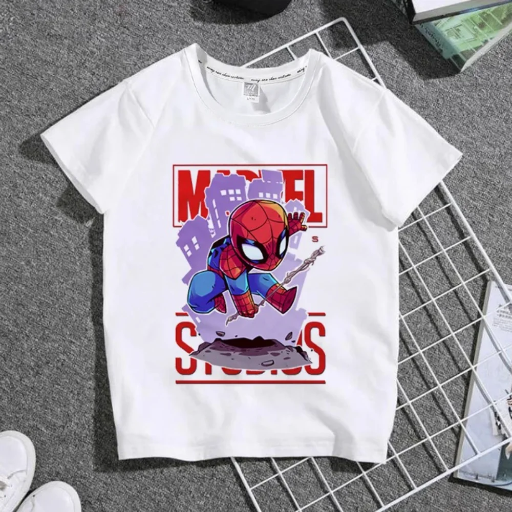 Cute Disney Spider-Man Marvel Cartoon Boys T-Shirt White Tops Marvel Avengers Men's T-Shirt Kids Child T Shirt 2024 Summer Tees