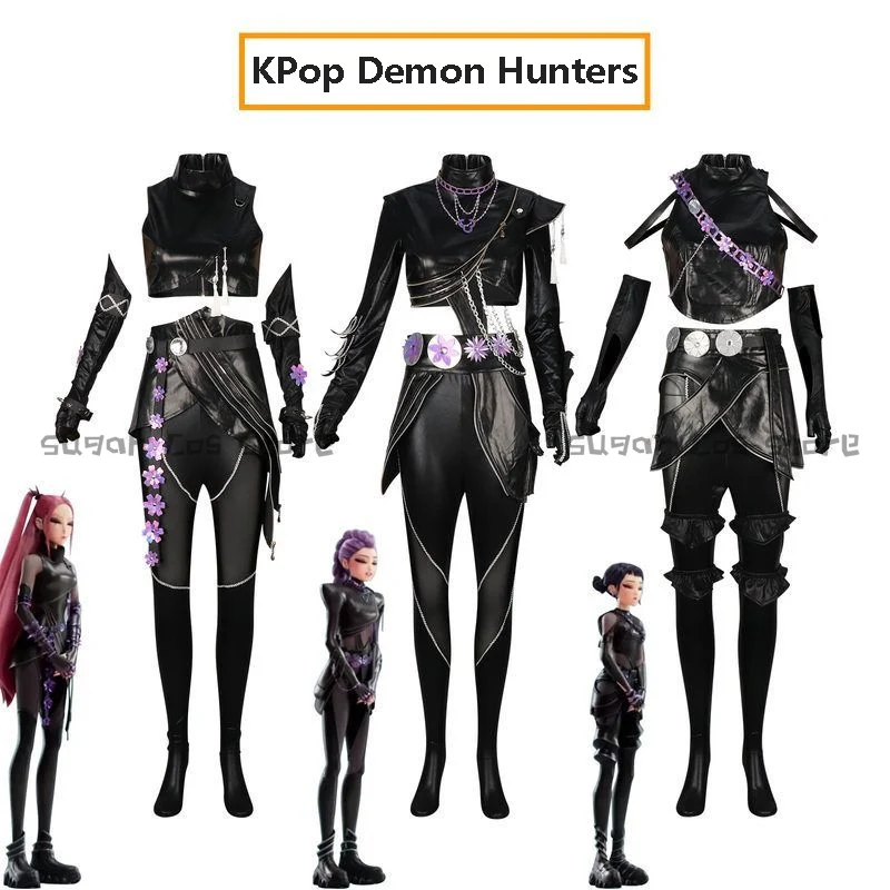 

Аниме KPop Охотники на демонов Мира Зои Руми Косплей Костюм Парик KPOP Huntrix Черный Боевой Костюм Набор Хэллоуин Вечеринка Для Женщин Девочек