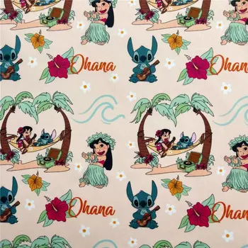 45*145cm popelín z bavlněné látky s motivem Disney Stitch, šicí a prošívací tkaniny, látky Lilo & Stitch, vyšívání, kutilství, ručně vyráběné 6 nejlepší prodej látka Lilo a Stitch - №3