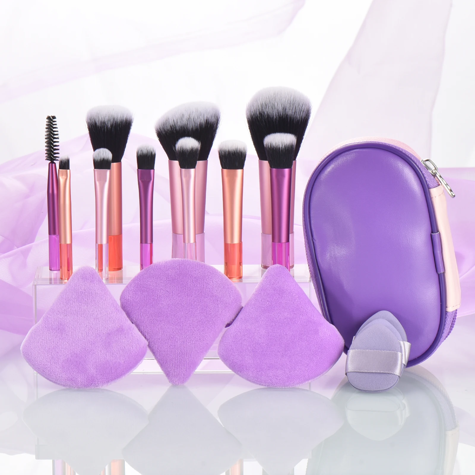 KOSMETYKI 10 mini makeup brush Palm brush -6 makeup puff Travel portable makeup tool set