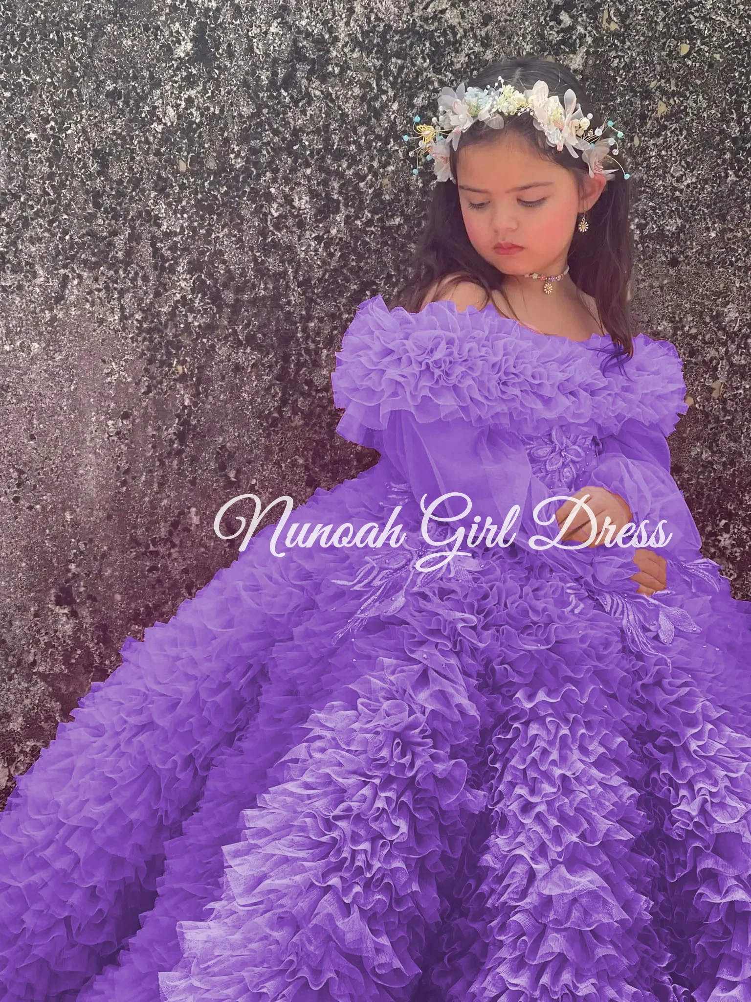 Pink Flower Girl Dresses for Wedding Crystal Ruffles Off the Shoulder First Communion Kids Birthday Party Gown Party Dress image 6