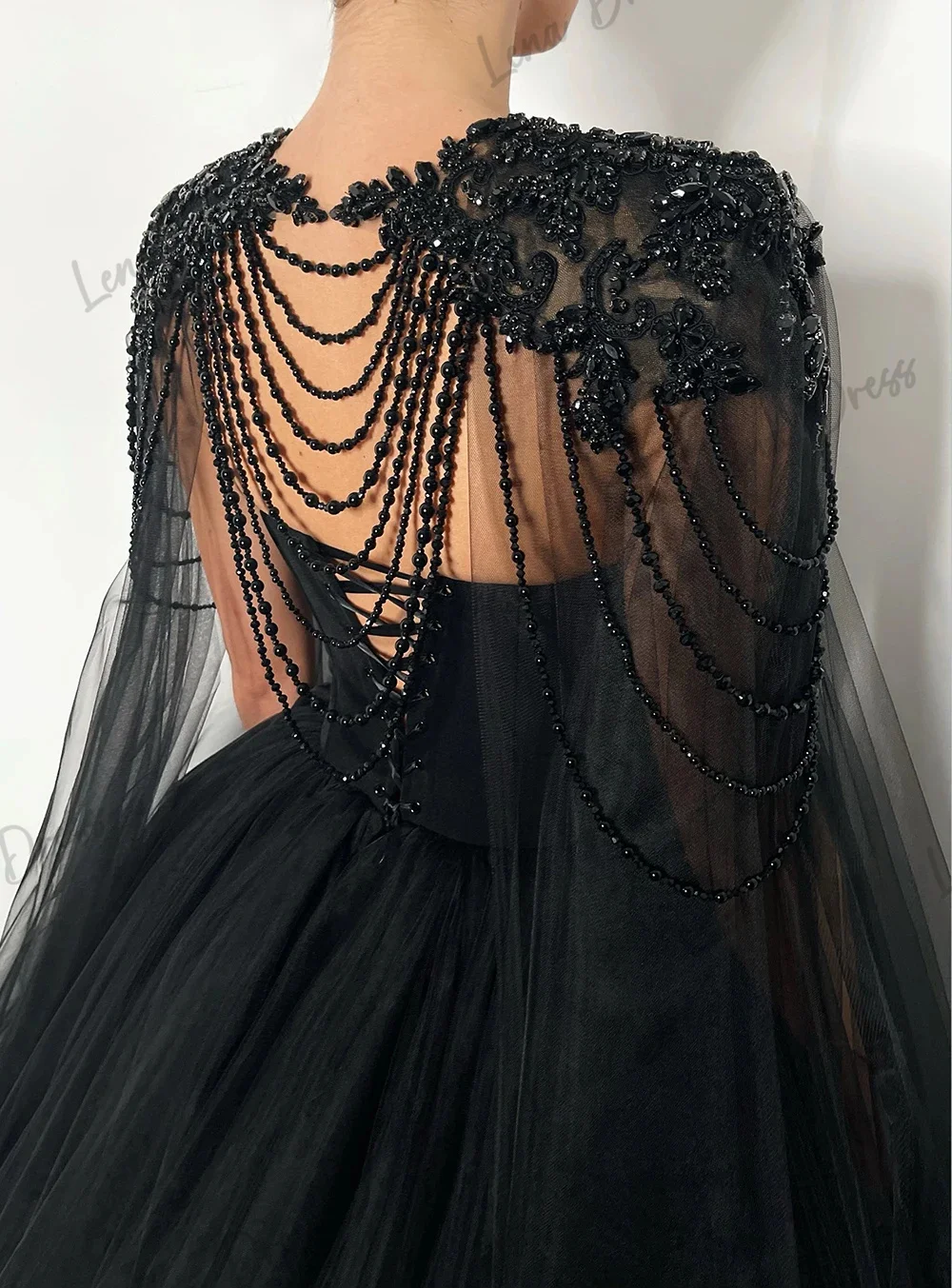 Vestido de noche de gasa para mujer, elegante vestido de fiesta con cuentas negras, línea A, de boda para invitados, graduación, 2024