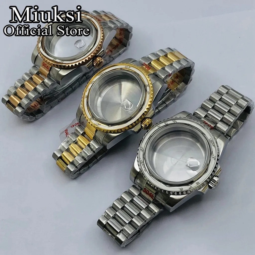 Miuksi 40mm silver gold black watch case sapphire glass fit NH35 NH36 NH34 ETA2824 2836 Miyota8215 DG2813 3804 PT5000 movement