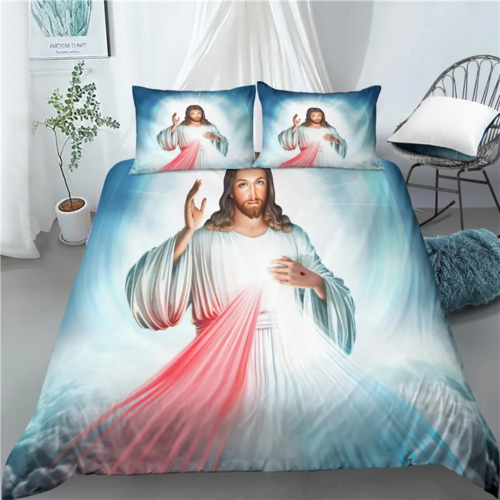 Home Living Luxury 3D Jesus God Print 3Pcs Comfortable Duvet Cover PillowCase Bedding Sets Queen and King EU/US/AU Size