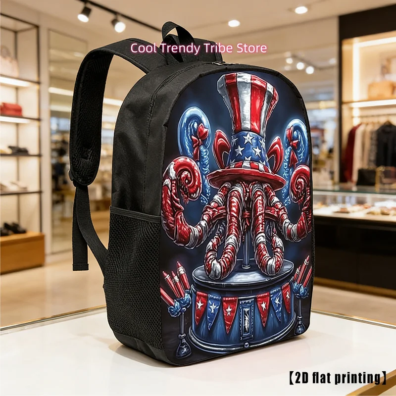 Patriotic hat-shaped, lightweight and spacious unisex backpack with adjustable shoulder straps and side pockets,