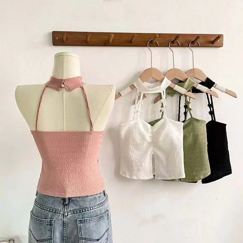 

Fashion Sleeveless Bow Halter Camisole Sweet Spicy Girl Style Off Shoulder Camisole Irregular Hollow Slim Crop Top Girl