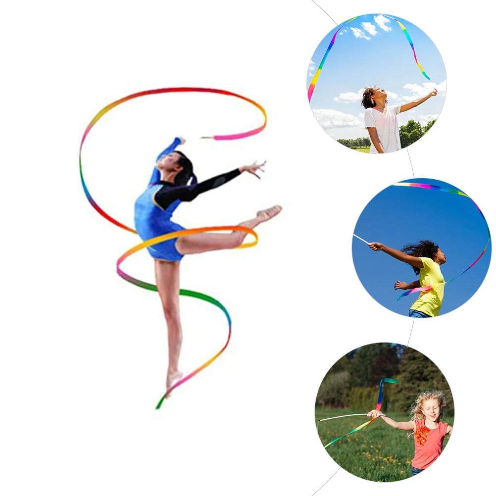 2 Pcs Gymnastics Ribbon Flexible Ribbons Dance Kids Dancing Streamers Rod Portable Handheld Colored Rhythmic Abs