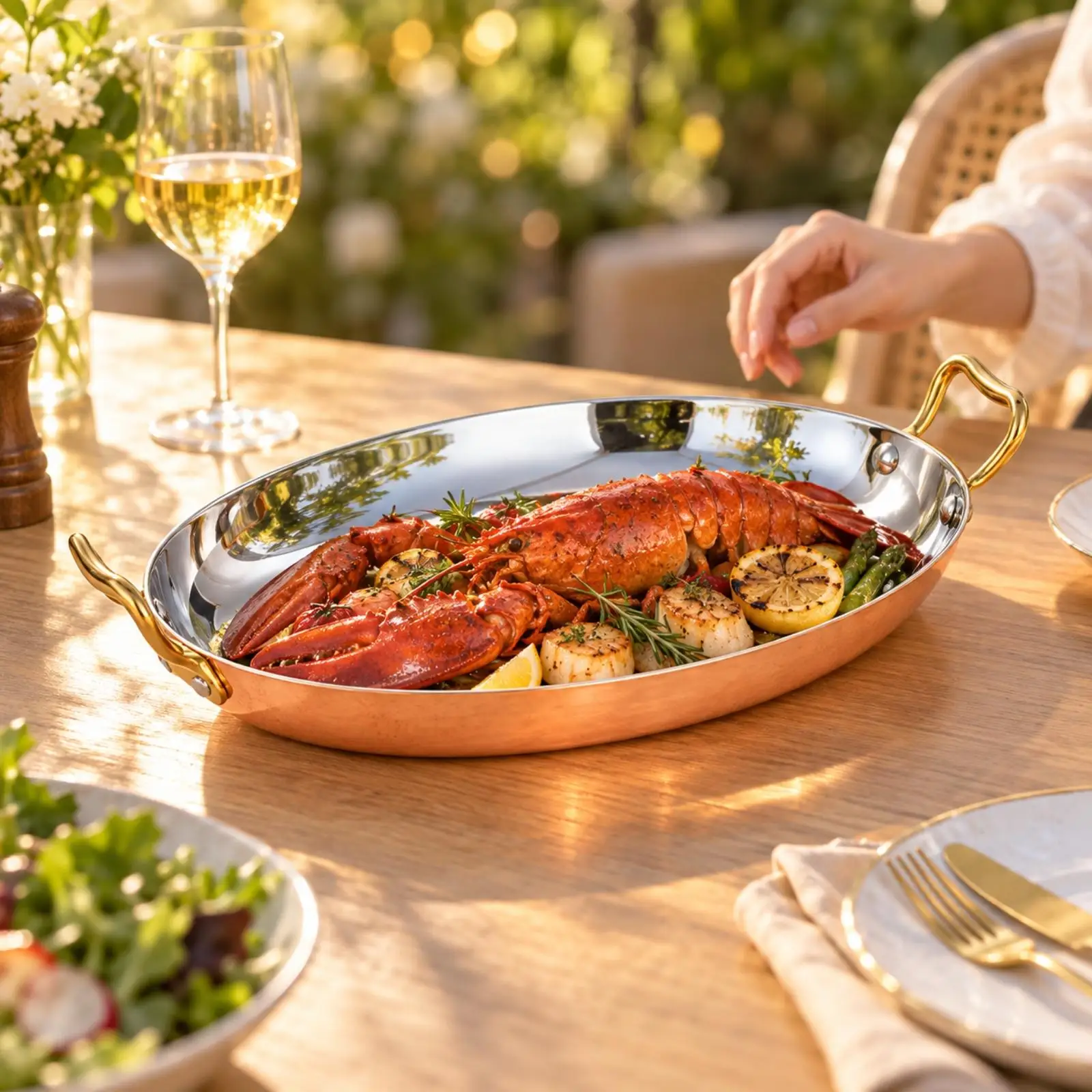 Oval Stainless Steel Serving Dish with Loop Handles Silver Shallow Oval Serving Dish with Handles Versatile Mirror Polished