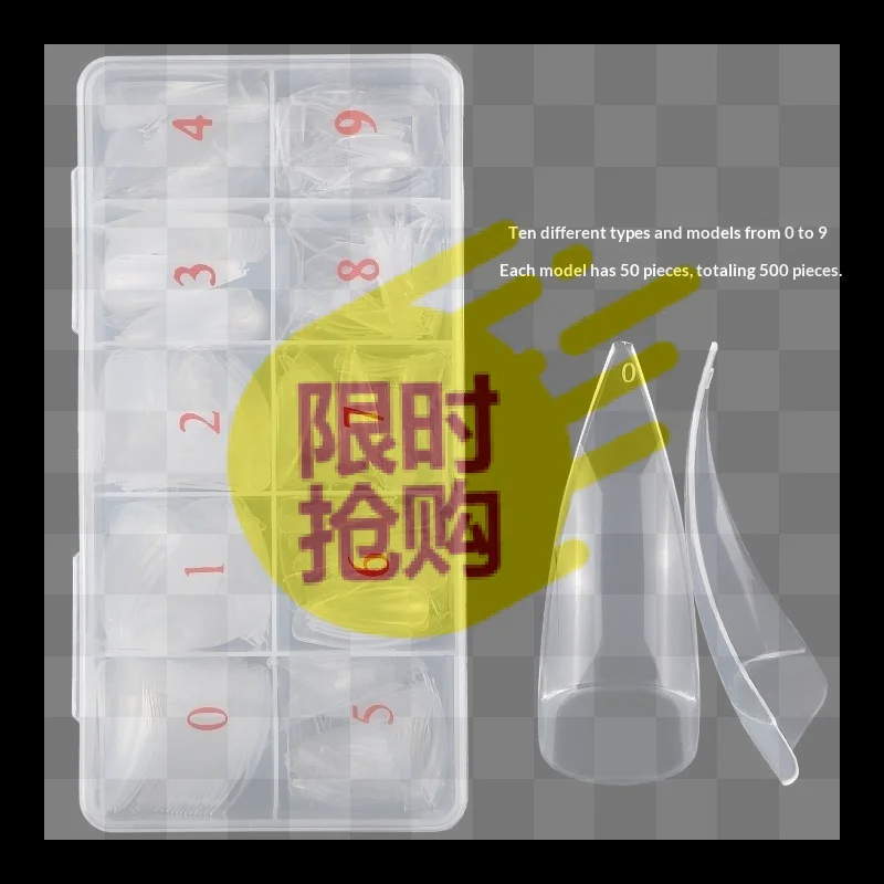 HBA500Pcs/box DIY Manicure Extension Tools Stiletto Nail Tips Transparent False Press On Acrylic Nails Mixed Size Fake Nails