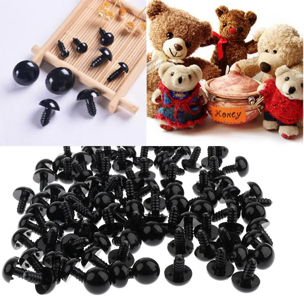 100-Piece 5-20mm Black Eyes for Teddy Bear Stuffed Toy DIY Crafts