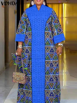 ボンダ-ボヘミアンスタイルのマキシドレス,長袖,花柄,カジュアル,Vネック,ラージサイズ,2024