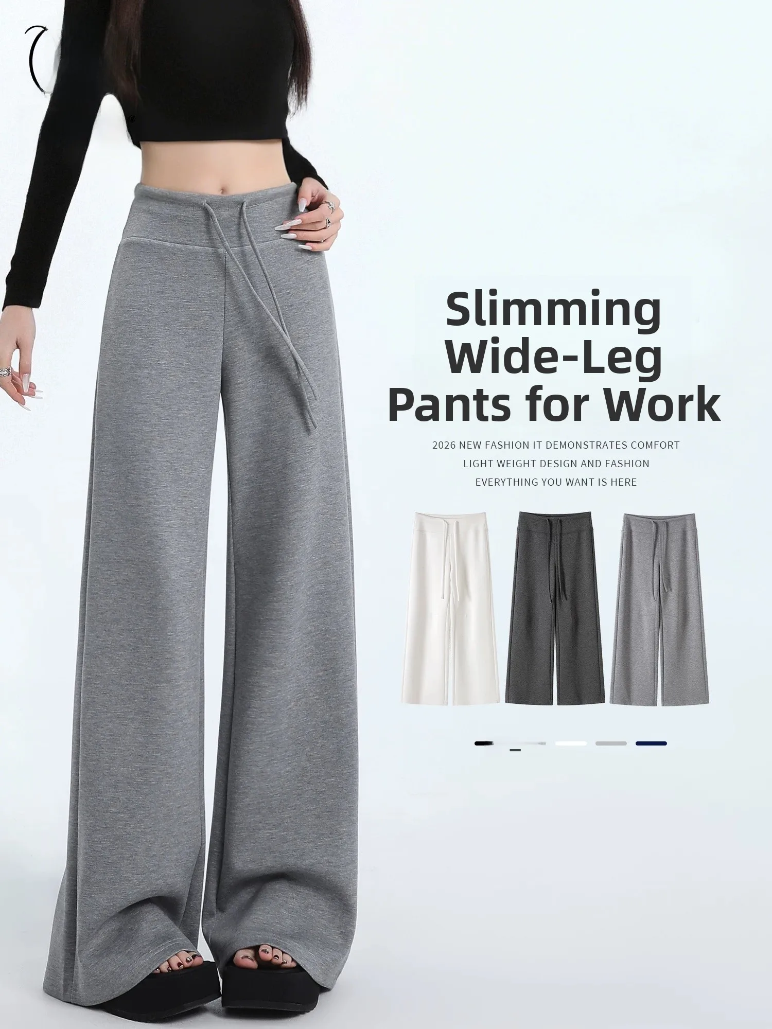 

ey Wide Leg Pants Women's Casual High Waist Yoga Sportswear Straight Cut Slim Fit Comfortable Soft Polyester Blend Trousers