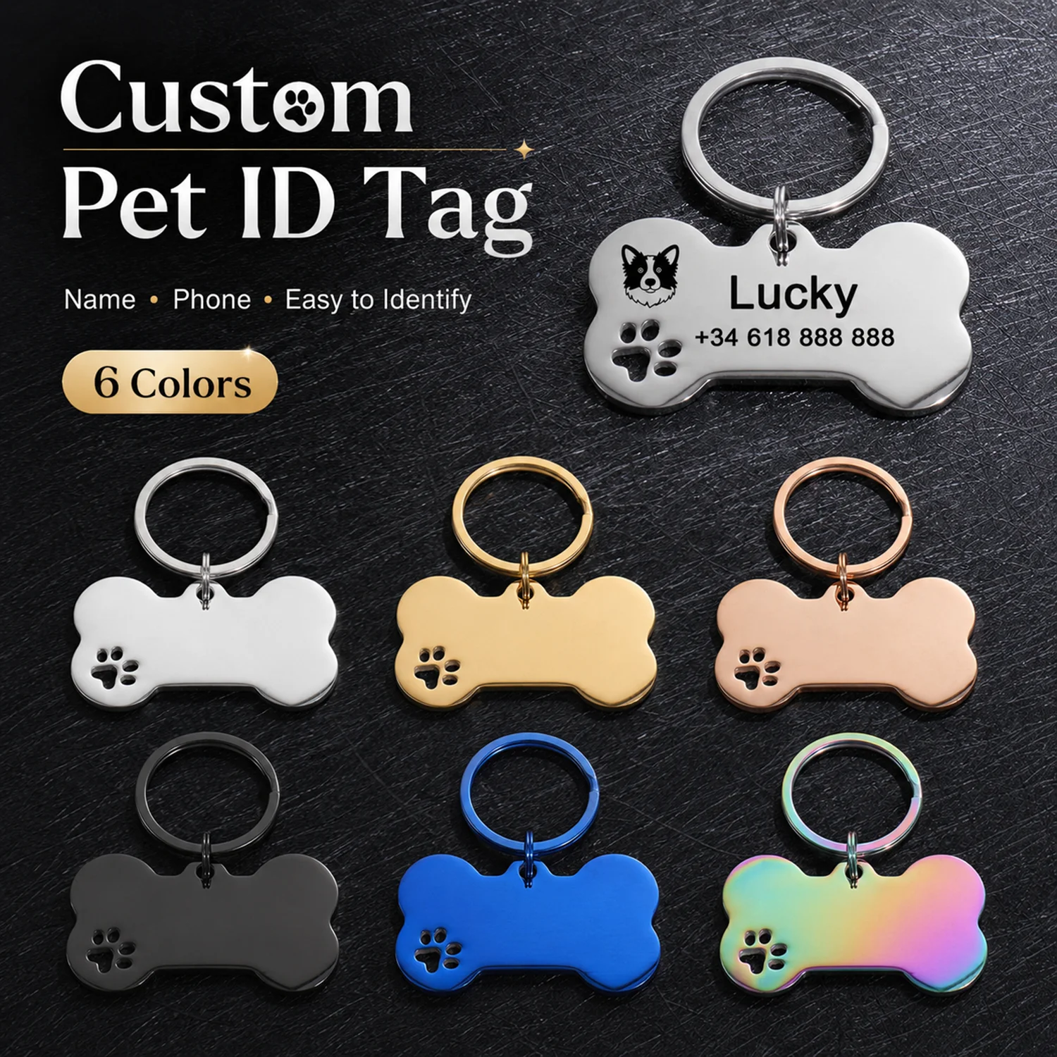 Doppelseitiger personalisierter Namensanhänger für Hunde, personalisiertes Haustier-ID-Tag, Lasergravur, personalisierter Namensanhänger für Hunde aus Edelstahl – Detail 7