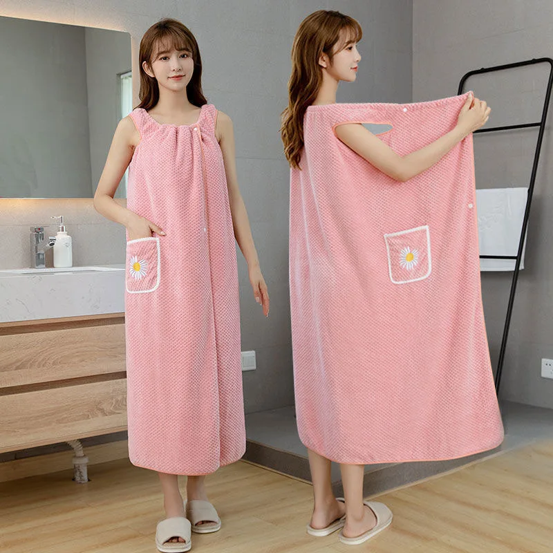 Womens Bath Towels Adult Wearable Absorbent Wrap Household  Long Style Fast Dry Washable Bathrobe for Bathroom and Beach Spa