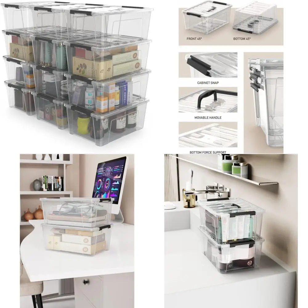 12 عبوة من صناديق تخزين بلاستيكية شفافة سعة 5 لتر مع أغطية وأبازيم مزلاج، وحاويات تنظيم تخزين بمقابض