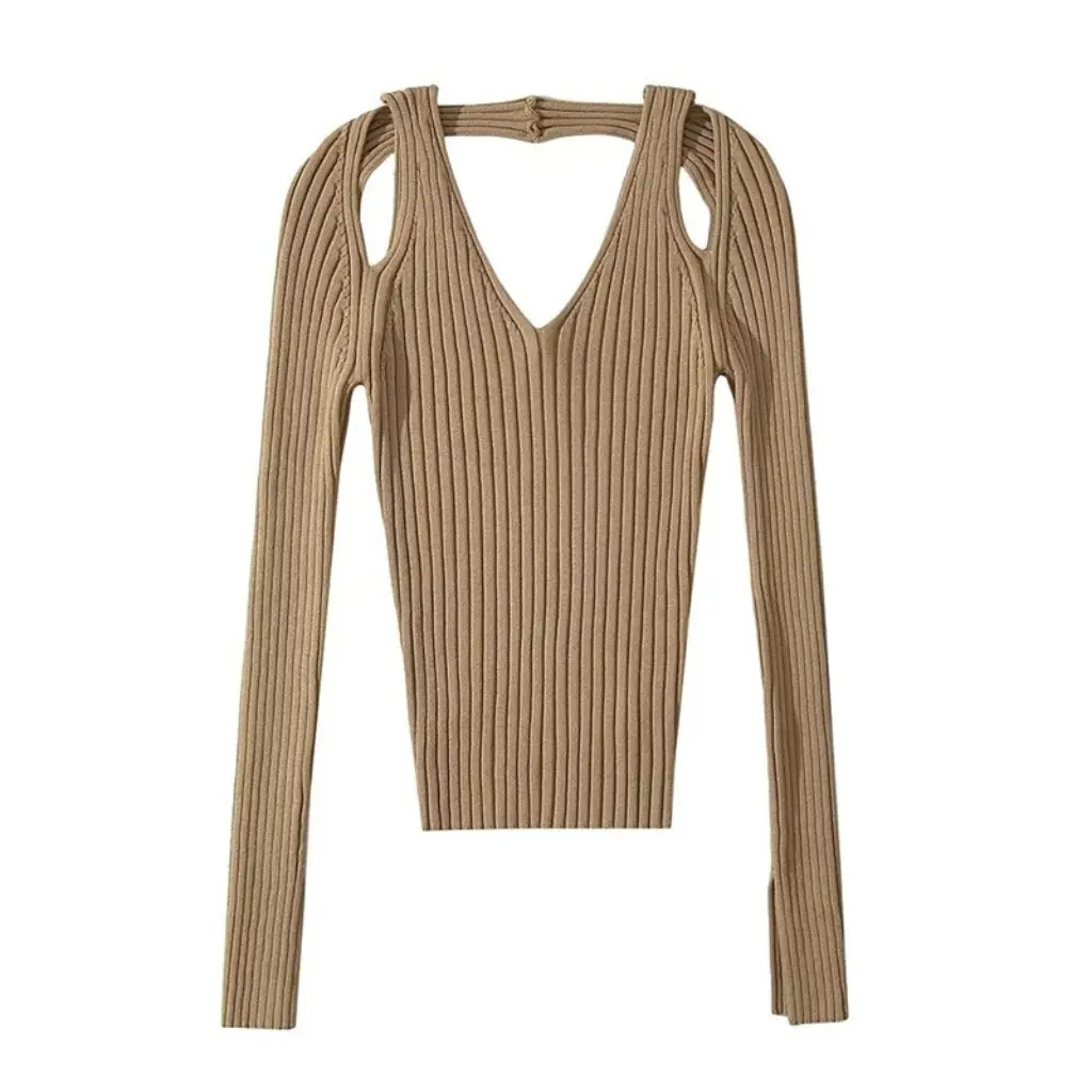 

Women's Sexy Double V-Neck Sweater Fake Two-Piece Off-Shoulder Top Hollow out European American Style Top