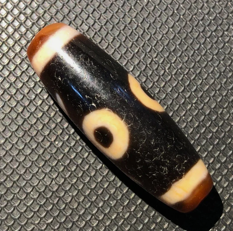 Magic Tibetan Old Agate Orange Red Guiren Tairen Totem dZi Bead 12*38mmC2047