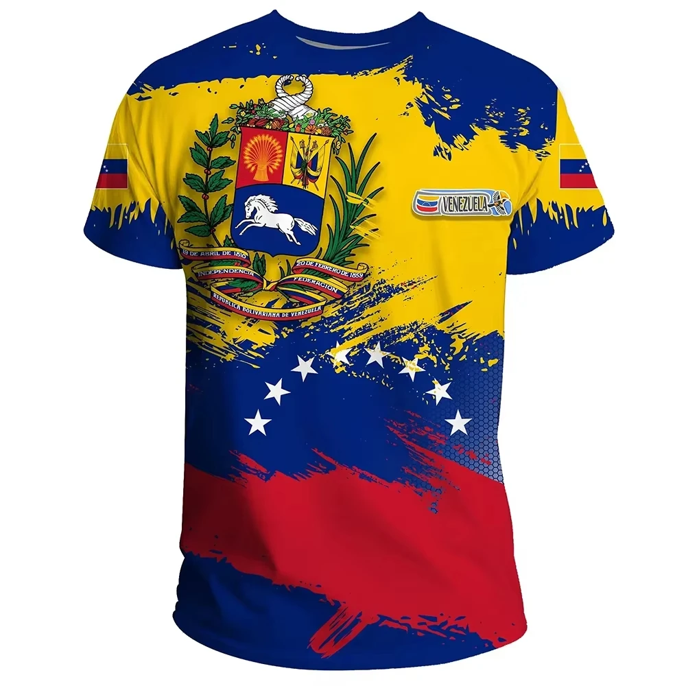 Venezuela Flag T-Shirt Short Sleeve Casual Fashion Crew Neck Pullover Streetwear Outdoor Sport Loose Tops Tee Male Men Clothing