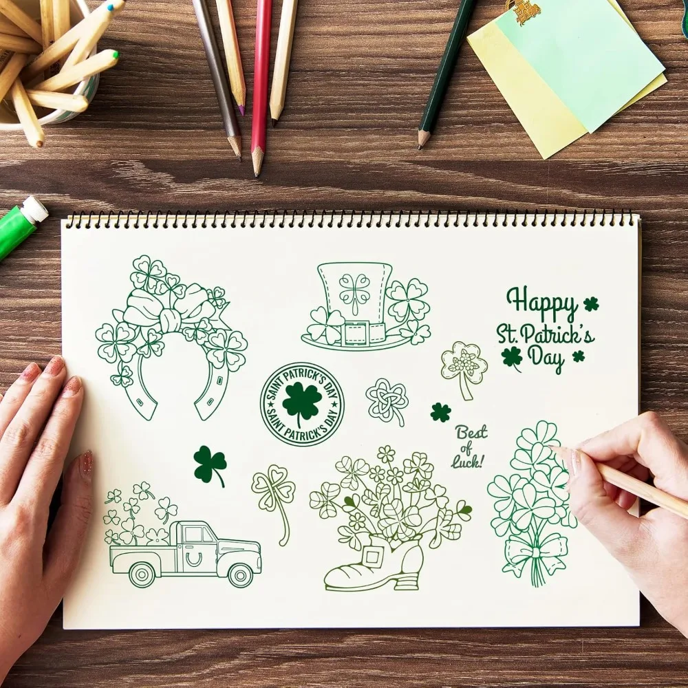 1 ورقة محظوظ البرسيم سيليكون واضح Stamps سانت باتريك يوم يوم طوابع شفافة لصنع بطاقات عيد ميلاد عيد الحب #4