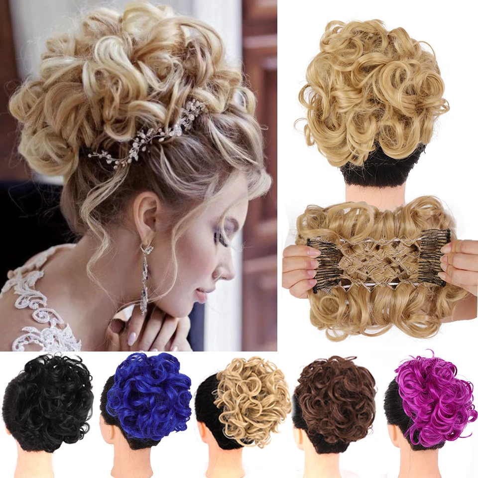 AOSI LARGE Comb Clip In Curly Hair Extension Synthetic Hair Pieces Chignon Women Updo Cover Hairpiece Extension Hair Bun