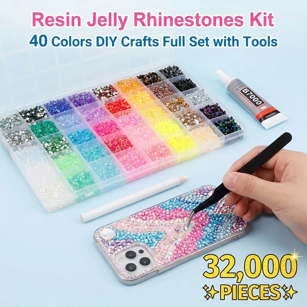 

32000pcs Resin Jelly Rhinestones for Bedazzling Mixed-Color 3mm Flatback Gems for Diamond Art Bedazzler Kit for Nail Art Craft