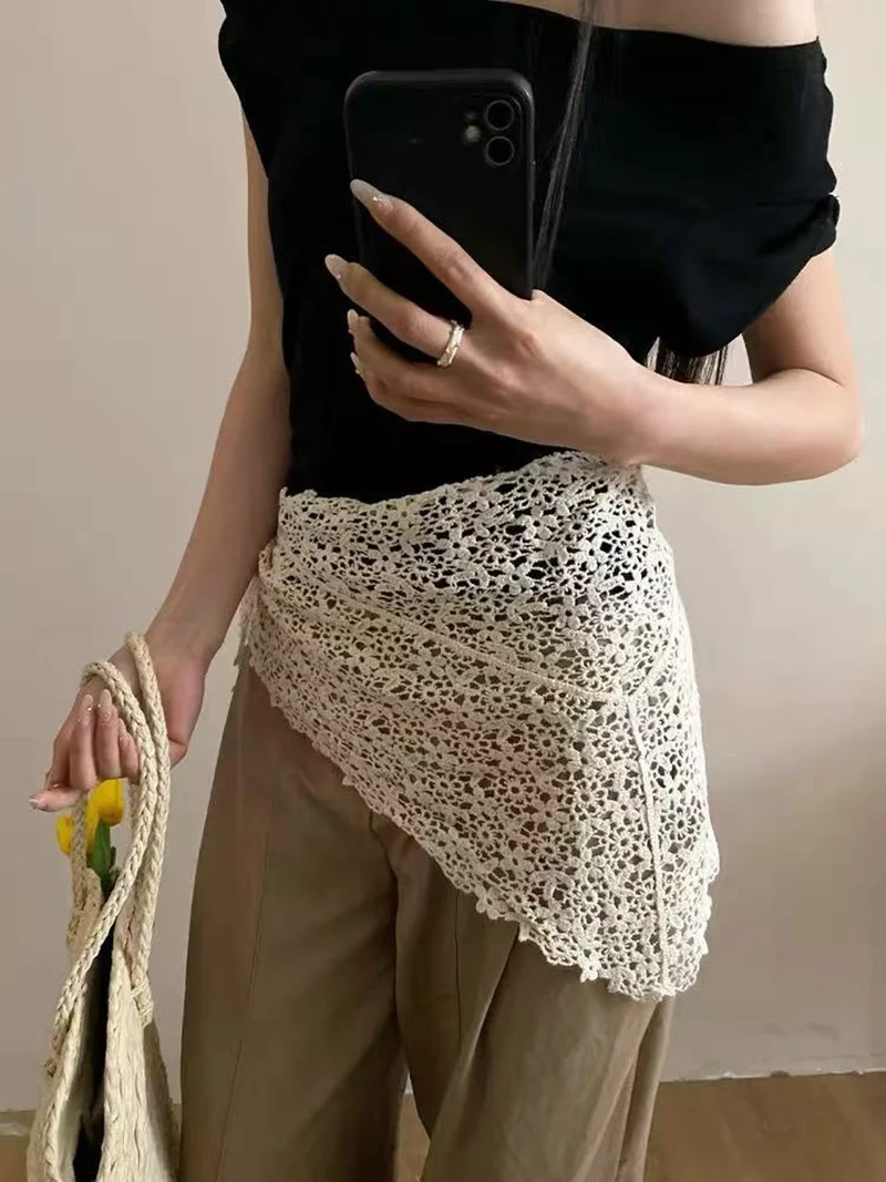Lace Trim Fart Curtain Korean Style Triangle Neckerchief Summer Hollowed-out Lace Bandana Scarf Headband Y2K Apron Wrap Skirt