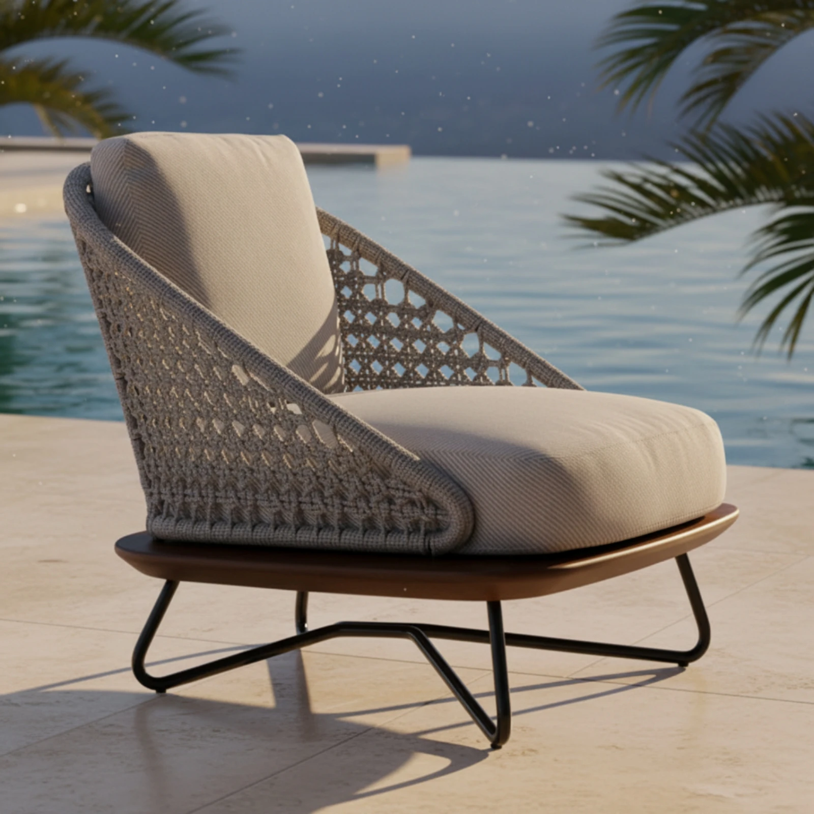 Outdoor Sofa Chair Anti-Corrosion Wood Wicker Armchair Rattan Lounge Chair Woven Rope Design Villa Design for Garden, Balcony
