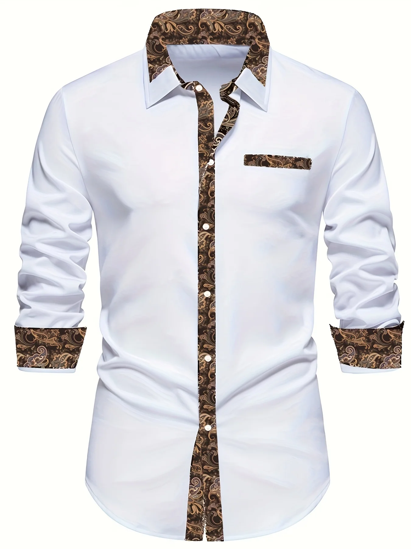 

New men's lapel cashew flower color matching long sleeved shirt slim fit business casual fashion shirt