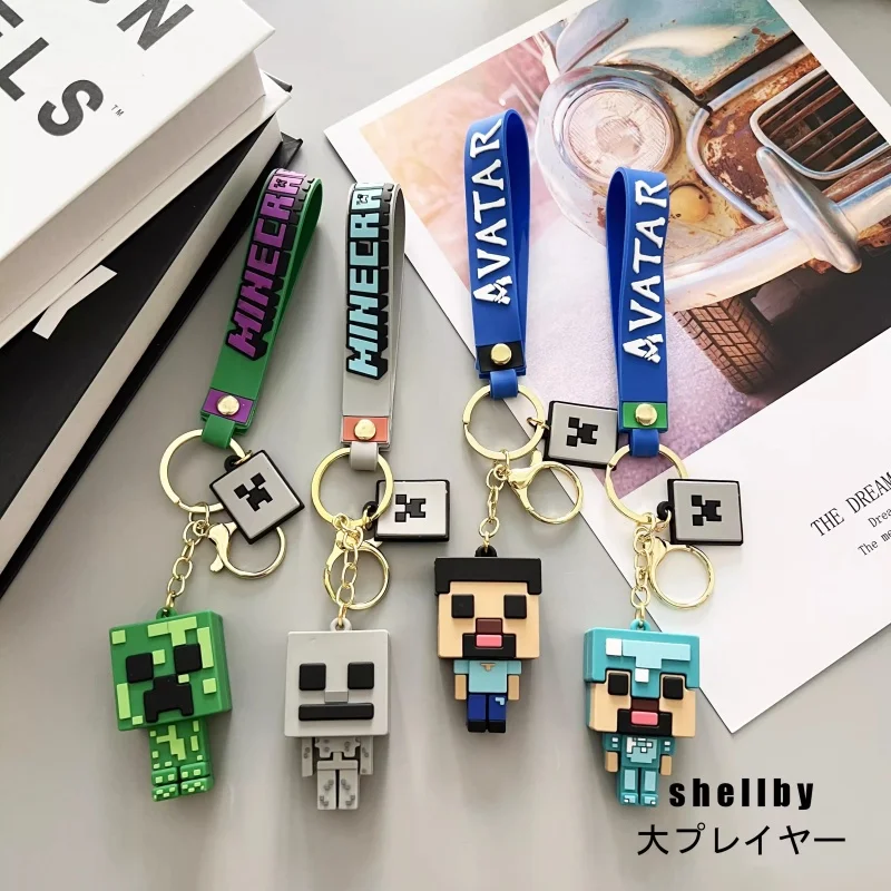 Minecraft ثلاثية الأبعاد بولي كلوريد الفينيل لينة المطاط المفاتيح ستيف عمل الشكل اكسسوارات السيارات المفاتيح غيبوبة الزاحف لعبة الدمى المعلقات الهدايا