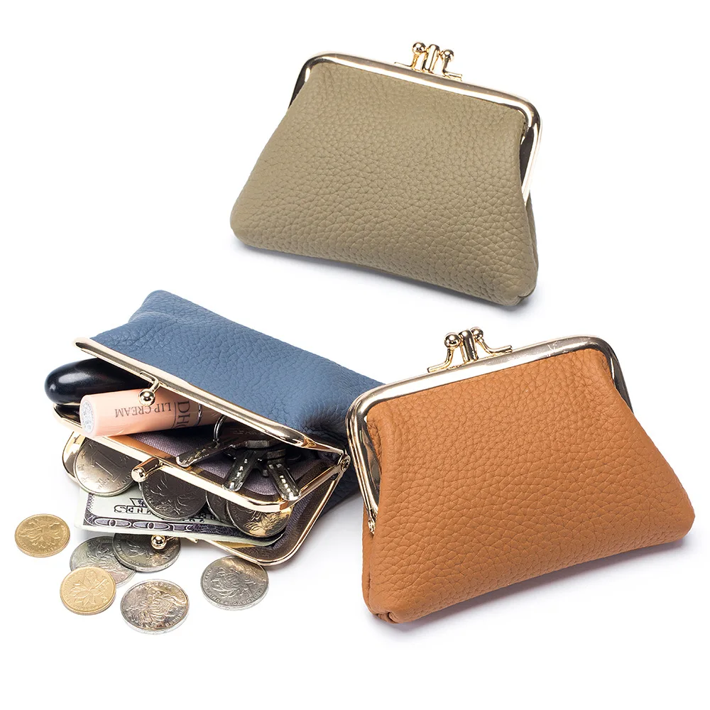 Double Layer Short Clutch Wallet Clip Bags Genuine Leather Coin Purse Card Holder Key Lipstick Storage Pouch Case For Women