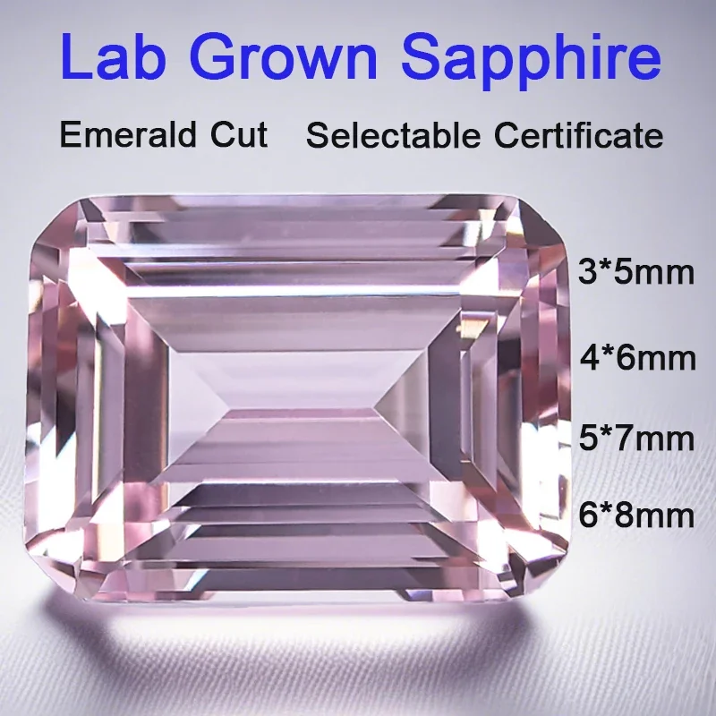AHigh Quality Emerald Cut Sakura Pink Lab Grown Sapphire VVS1 Clarity Loose Gemstone Certified For DIY Jewelry Making