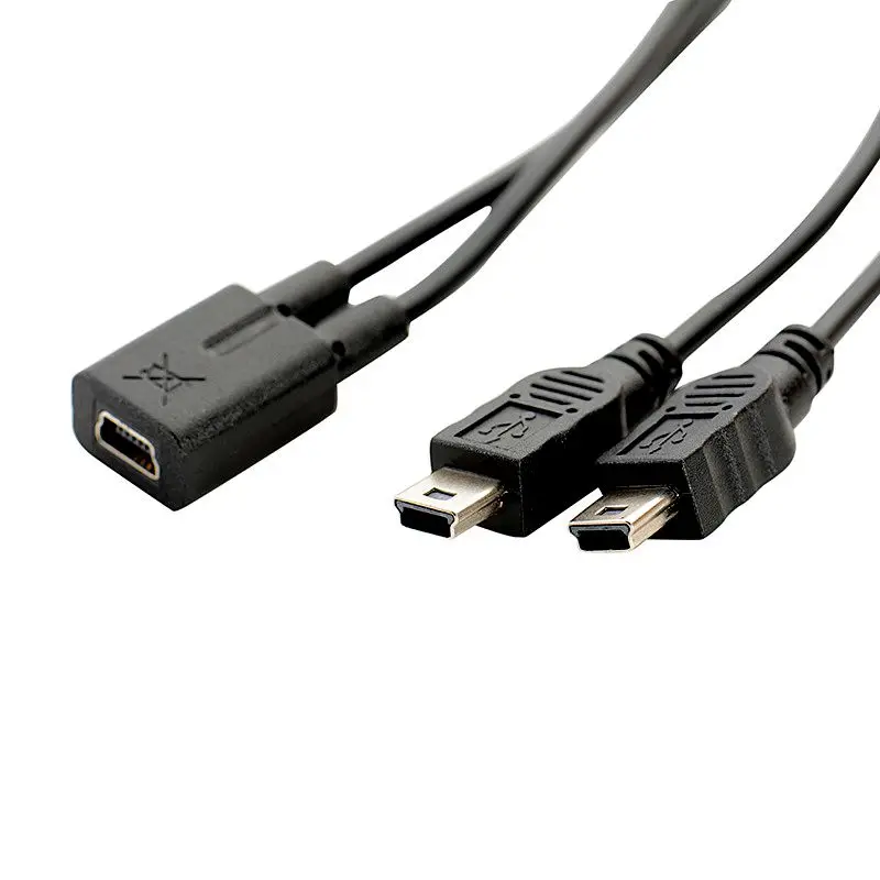 0.3m Mini USB Female to 2 * Mini 5Pin Male Adapter Cable Navigation Dashcam Electronic Dog Mini 5P 1/2 Charging Cable
