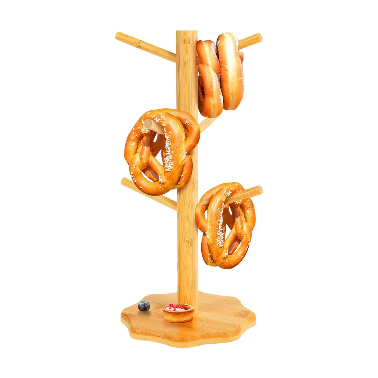 Soporte de madera para pretzel, soporte de exhibición para pretzel en forma de árbol, soporte de salchichas de escritorio, soportes de cocina para decoración de salchichas