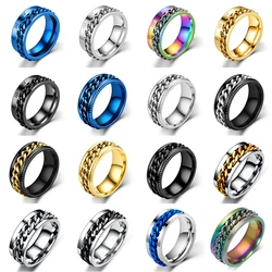 Fashion Anxiety Fidget Rings Relaxing Stainless Steel Rotatable Chain Ring for Men Women Spinner Jewelry Gold Black Bague Homme