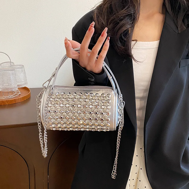 Nuova borsa da donna cilindro borsa a tracolla fatta a mano con diamante d\'acqua Versatile borsa a tracolla con una spalla