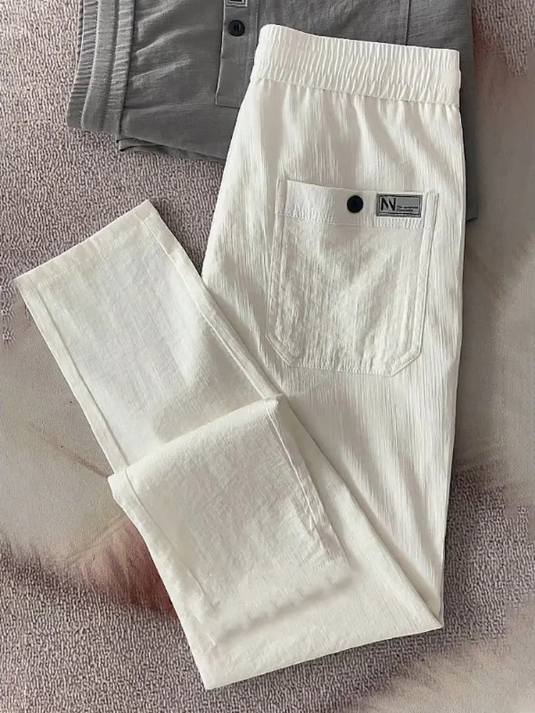 Men's Summer Thin Casual Pants Breathable Loose Straight Leg Slimming Long Pants Versatile Simple High-End Polyester Fiber