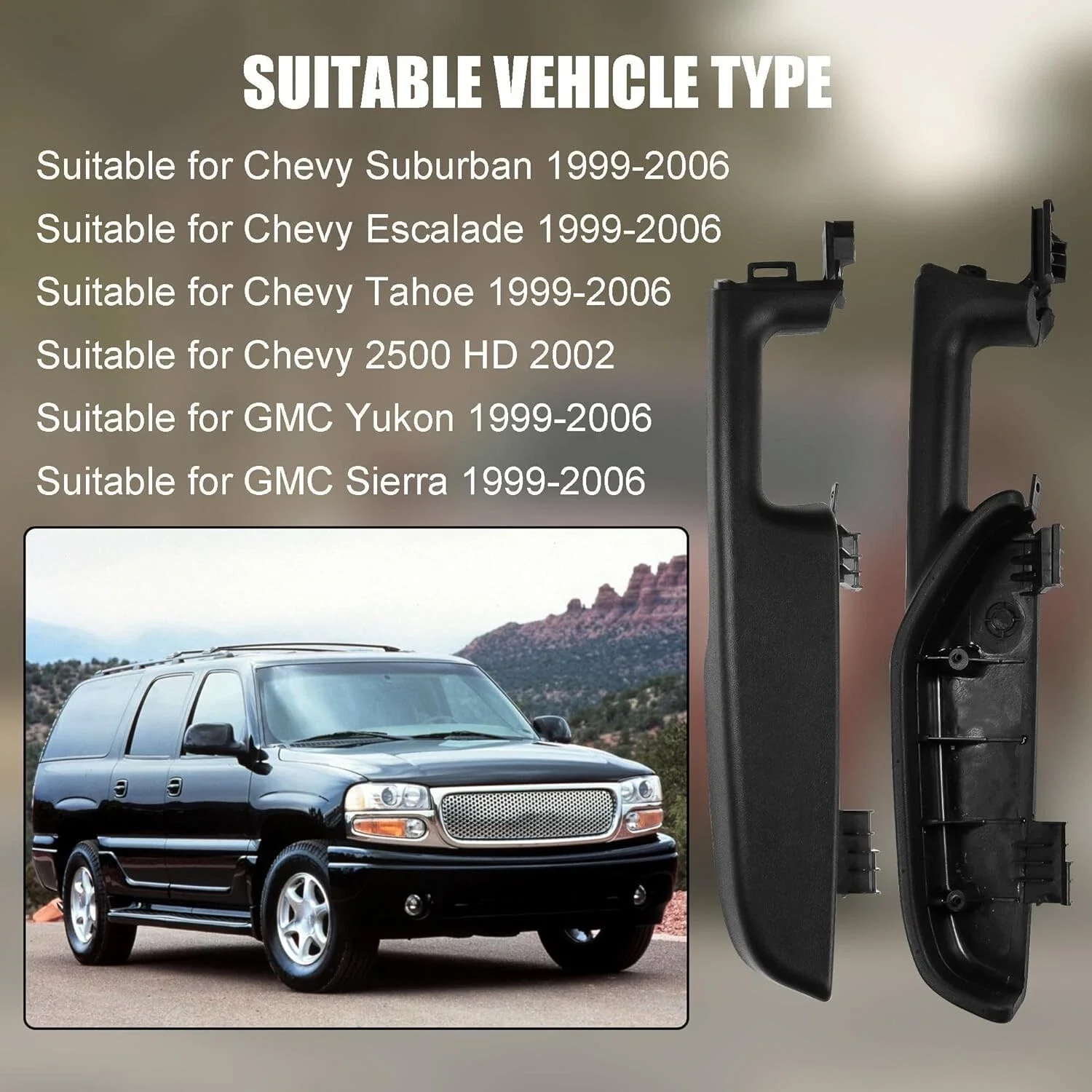 

1Pair Front Door Armrest Handle Cover For GMC Yukon Chevy Suburban Tahoe 1999-2006 12472876 88981574 15703701 Left+Right