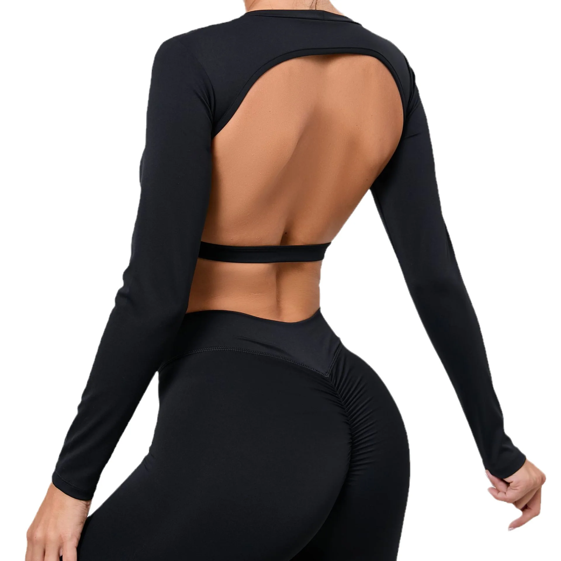 Long Sleeve Gym Workout Tops With Pads For Women Sexy Backless Yoga Sport Bra Shockproof Fitness Running Vest Sportswear Autumn