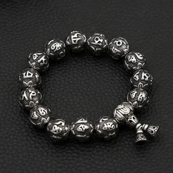 Vintage Unique Tibetan Buddhism Six Words Mantra Bracelet for Men Women Punk Stainless Steel Amulet Bracelets Jewelry Wholesale