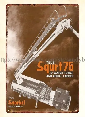 1970s fire truck equipment Aerial Ladder device Water Tower metal tin sign