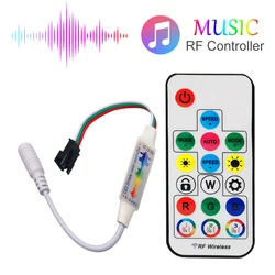 Ws2812 tira conduzida mini 17 teclas controlador de música rf controle remoto 370 modos para ws2812b 5050 rgb endereçável luz DC5-24V dc/usb