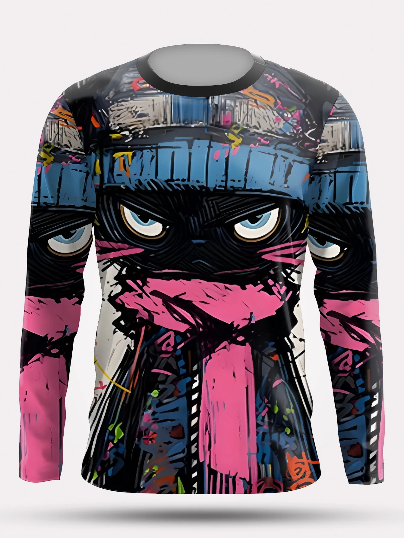 قميص صيد رجالي بأكمام طويلة، طباعة سمكة ثلاثية الأبعاد، بوليستر خفيف الوزن مسامي، رقبة دائرية، لصيد الأسماك وركوب الدراجات والتخييم