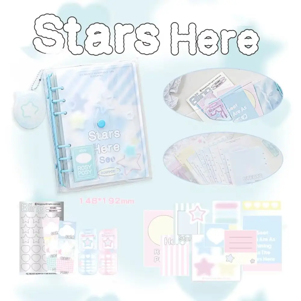 Cuaderno de hojas sueltas de dibujos animados, Bloc de notas con botón a presión, diario de estrellas hecho a mano, cuenta de mano, práctico cuaderno de PVC a todo Color