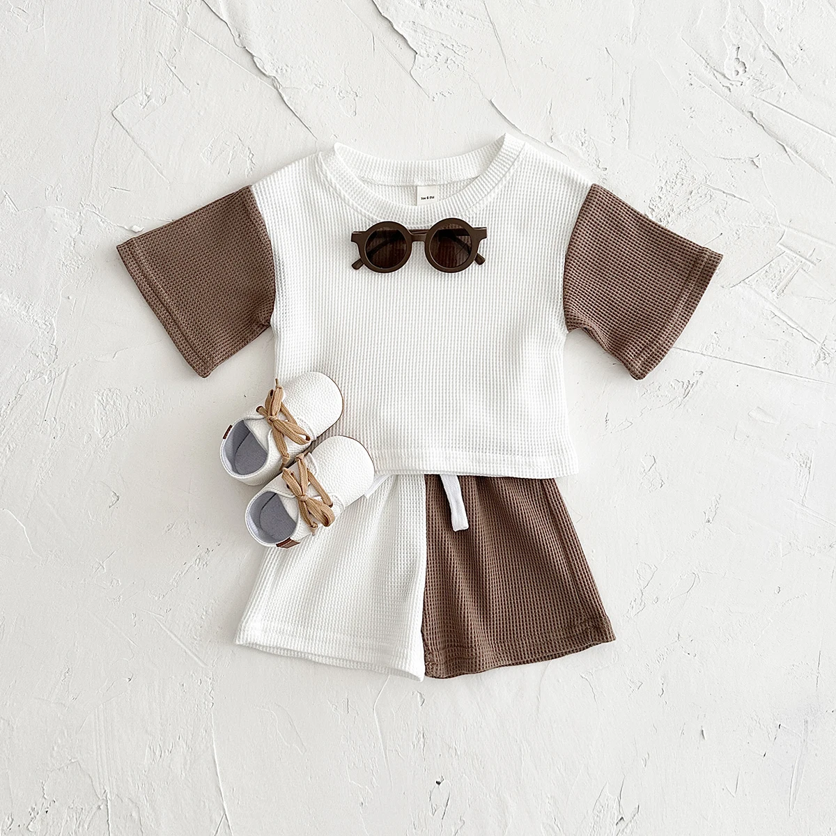 Newborn Baby Girl Clothes Waffle Summer Casual Top Short T-shirt+Shorts Sports Sets Splicing Colors Baby Clothes Boys 0-3Y