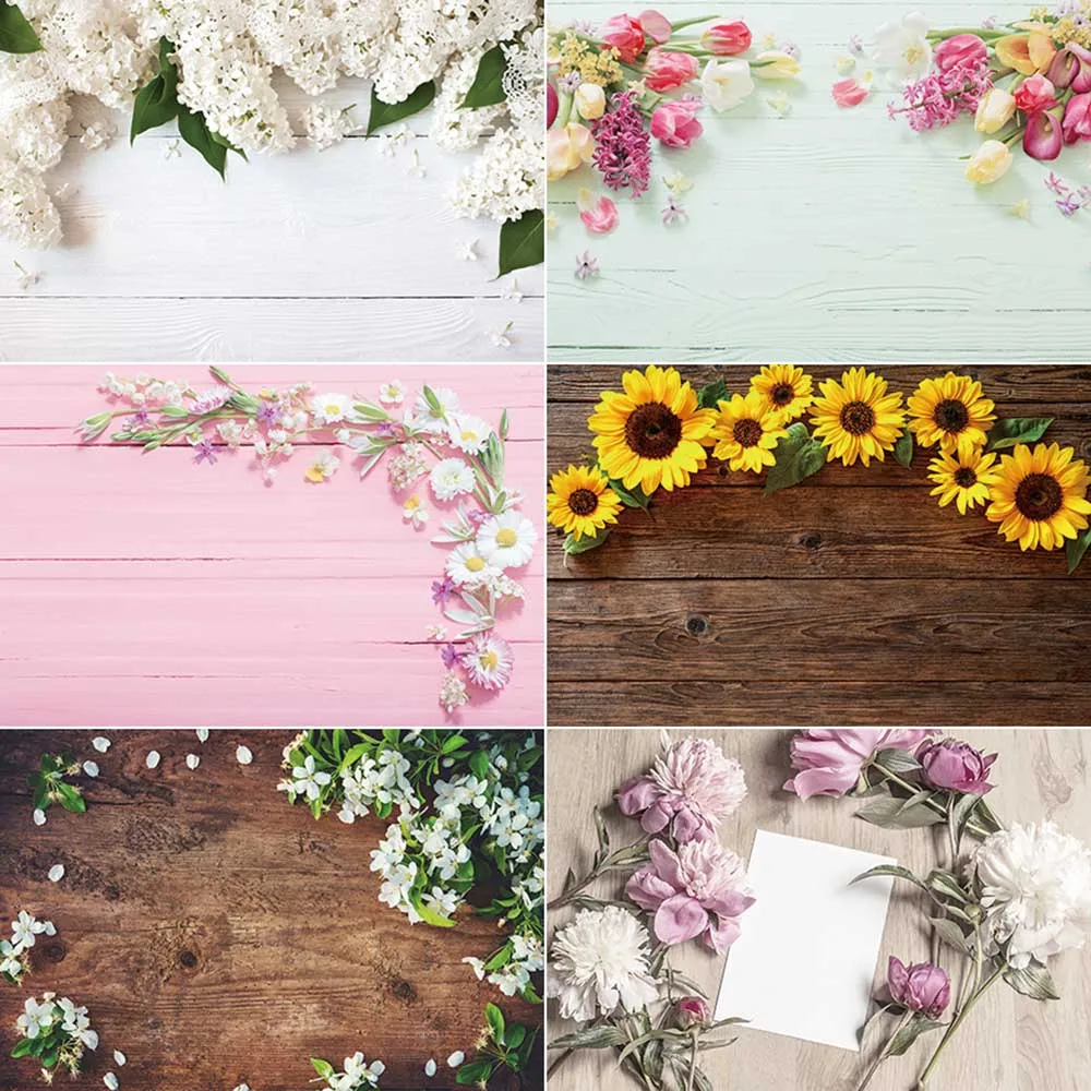 MOON.QG Floral Flower Pink White Wood Backdrop Food Product Photography Material Wooden Board Studio Background for Photoshoot