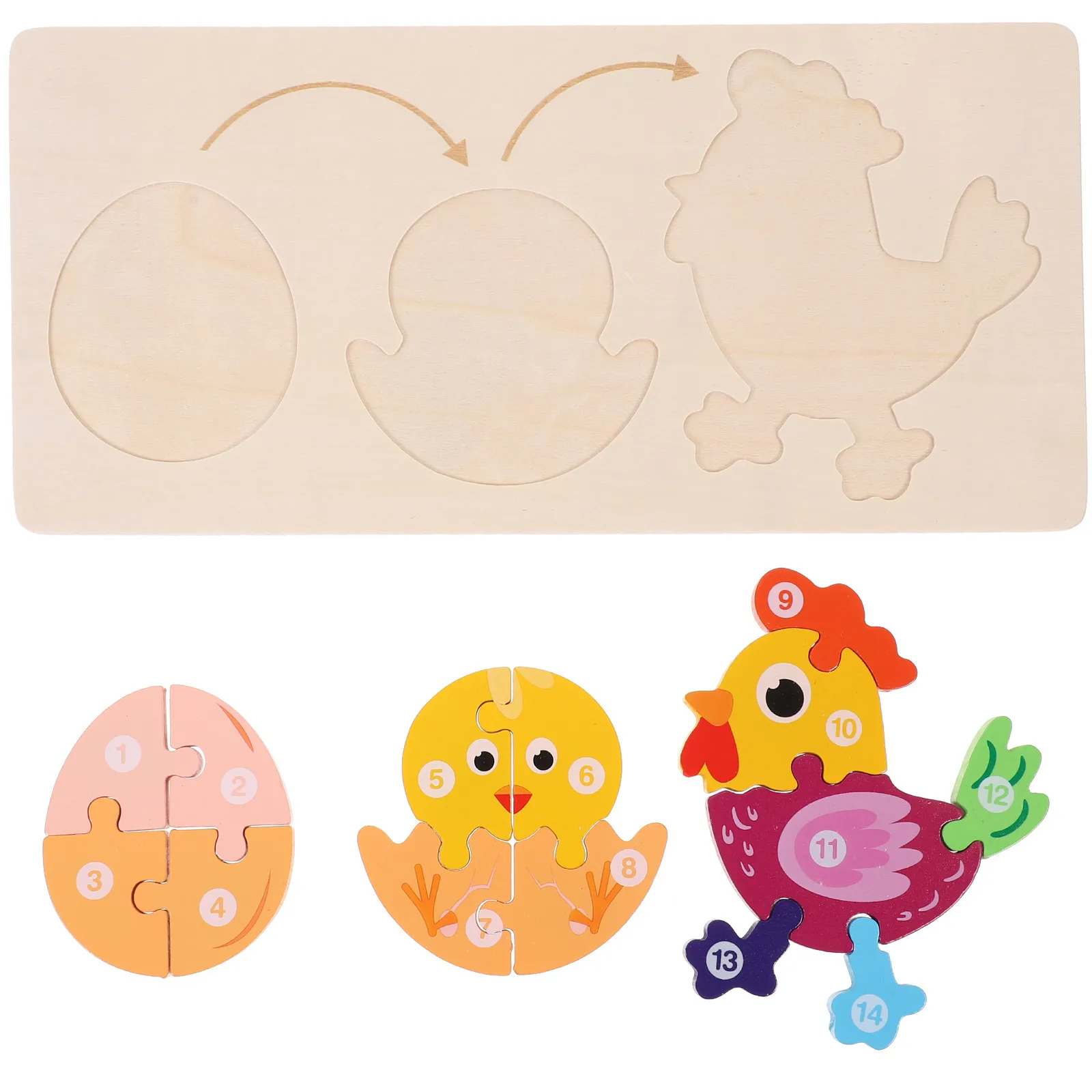 

1Set Rooster Growth Jigsaw Puzzle Educational Early Learning Aid Birthday Gift Wooden Cognitive Puzzle for Kids Developing